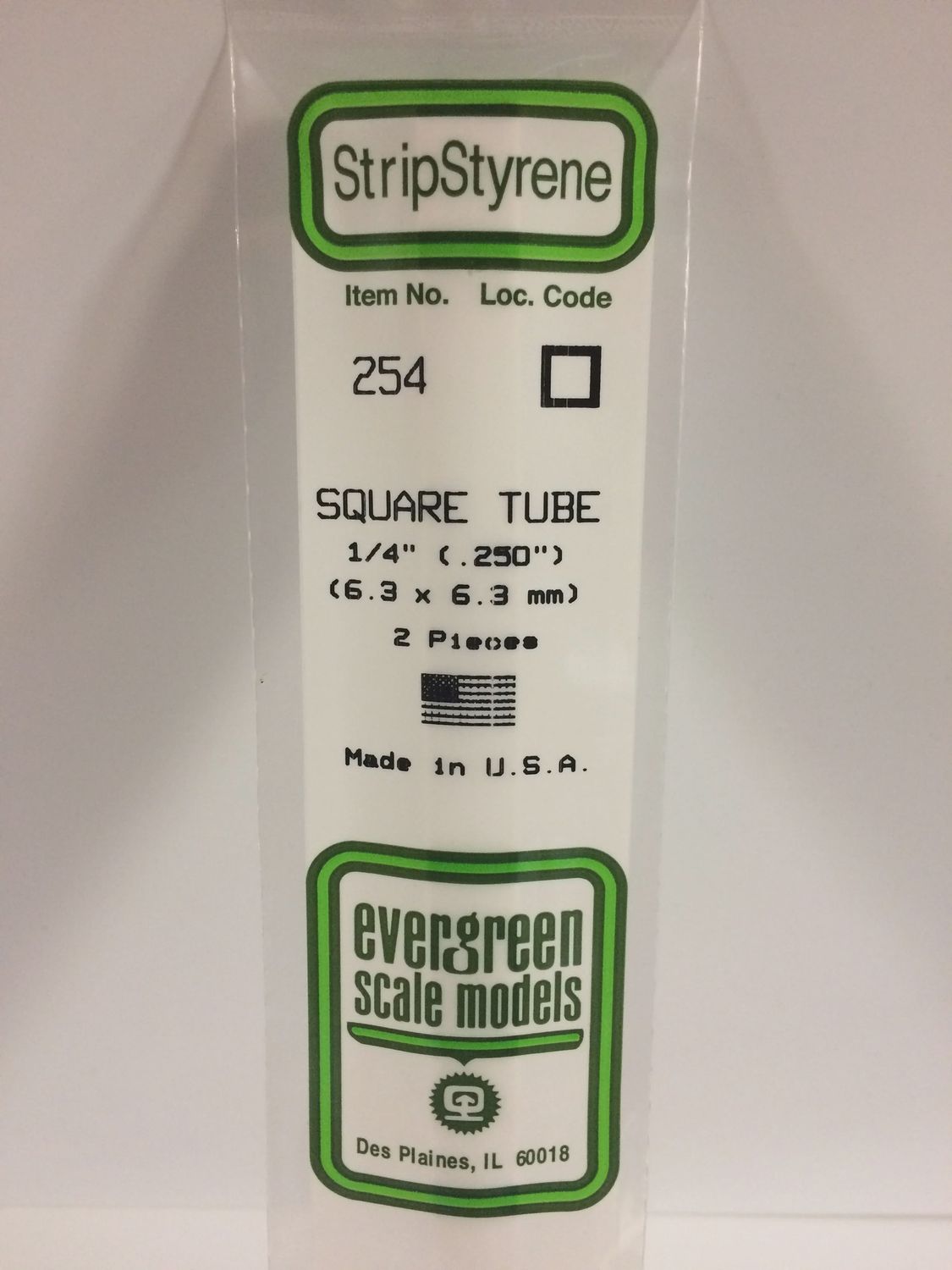 Evergreen Scale Models - 254 - .250&quot; (6.3mm) OPAQUE WHITE POLYSTYRENE SQUARE TUBING