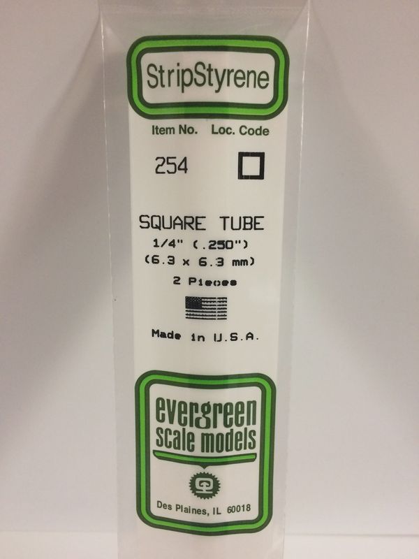 Evergreen Scale Models - 254 - .250" (6.3mm) OPAQUE WHITE POLYSTYRENE SQUARE TUBING