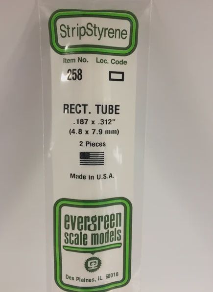 Evergreen Scale Models - 258 Rectangular Tube .187" x .312" - Opaque White Polystyrene