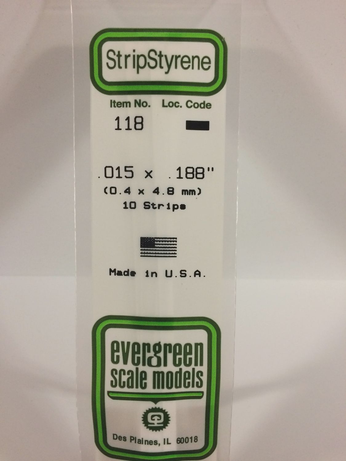 Evergreen Scale Models - 118 - .015&quot; X .188&quot; OPAQUE WHITE POLYSTYRENE STRIP