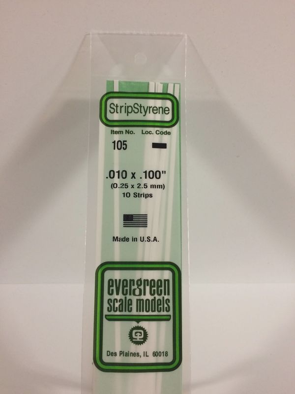 Evergreen Scale Models - 101 - .010" X .030" OPAQUE WHITE POLYSTYRENE STRIP
