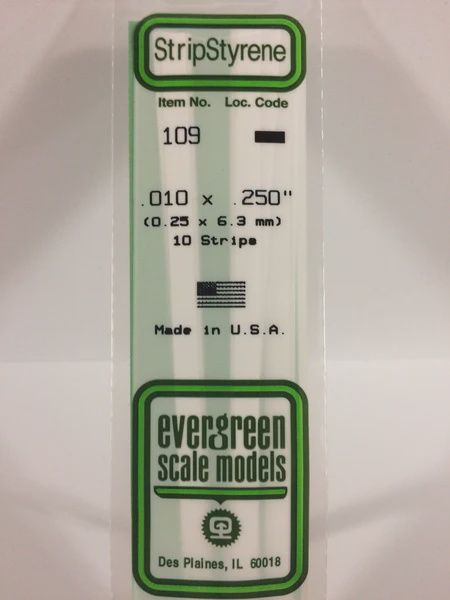 Evergreen Scale Models - 109 - .010" X .250" OPAQUE WHITE POLYSTYRENE STRIP