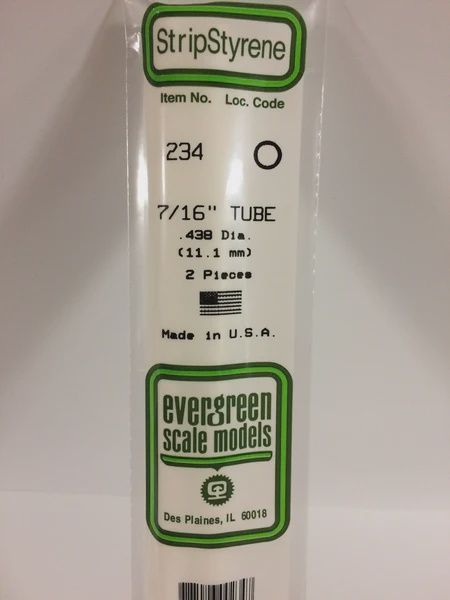 Evergreen Scale Models - 234 - .438" (11.1mm) OD WHITE POLYSTYRENE TUBING