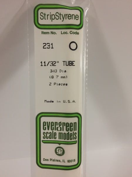 Evergreen Scale Models - 231 - .344" (8.3mm) OD OPAQUE WHITE POLYSTYRENE TUBING