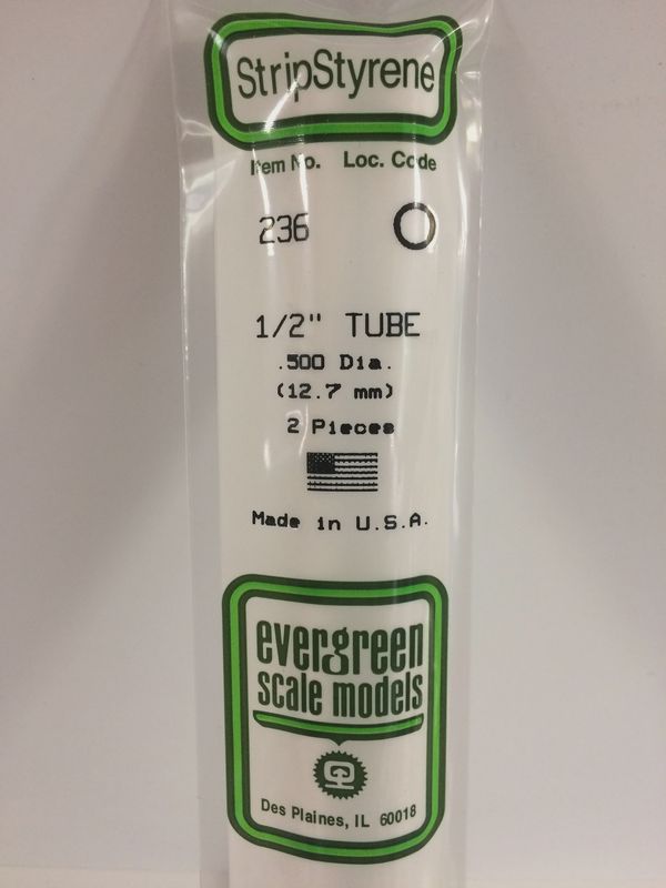 Evergreen Scale Models - 236 - .500" (12.7mm) OD WHITE POLYSTYRENE TUBING