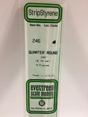 Evergreen Scale Models - 246 - Quarter Round .030" - Opaque White Polystyrene