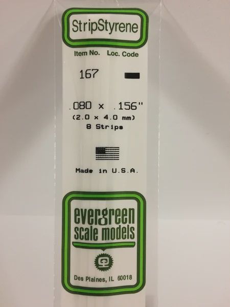 Evergreen Scale Models - 167 - .080" X .156" OPAQUE WHITE POLYSTYRENE STRIP