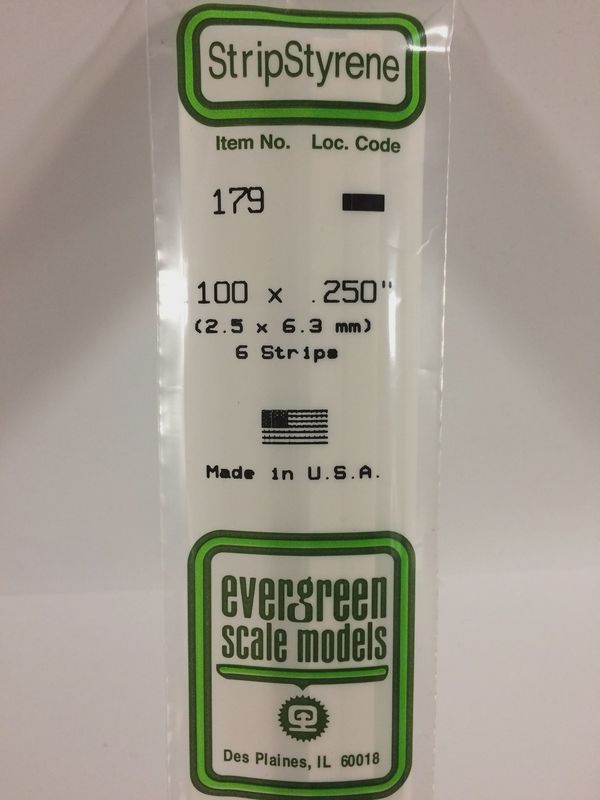 Evergreen Scale Models - 179 - .100" X .250" OPAQUE WHITE POLYSTYRENE STRIP
