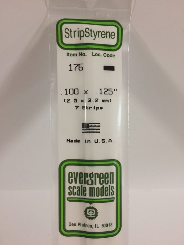 Evergreen Scale Models - 176 - .100" X .125" OPAQUE WHITE POLYSTYRENE STRIP