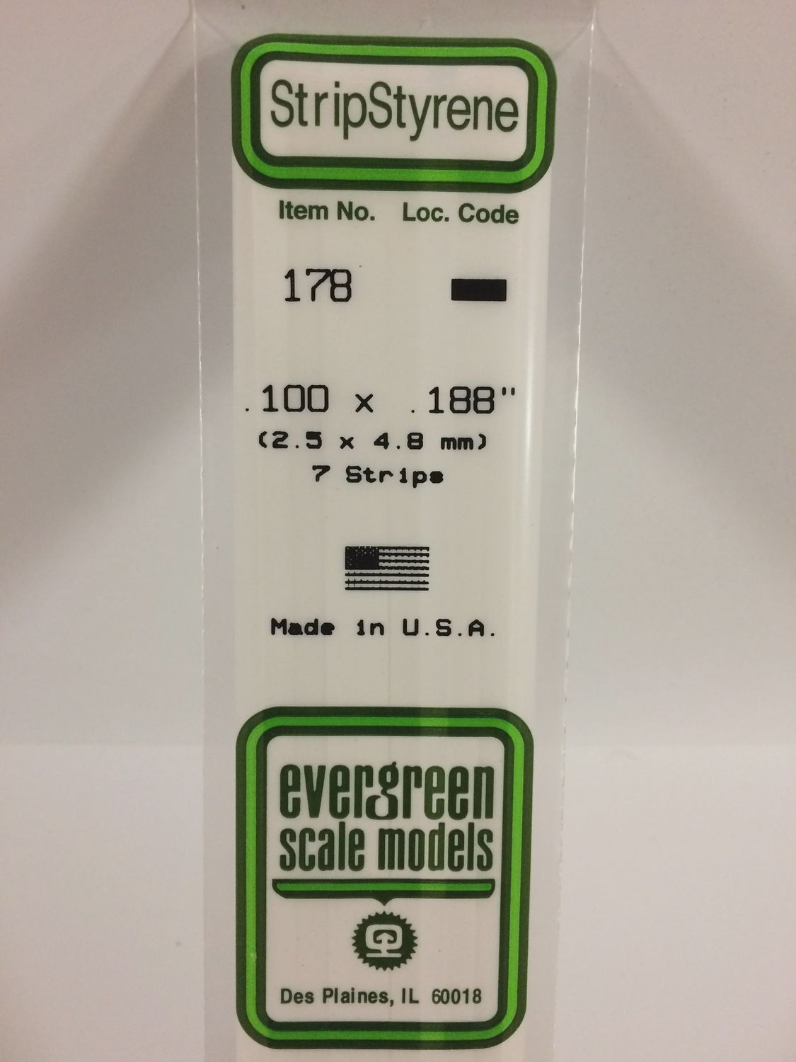Evergreen Scale Models - 178 - .100&quot; X .188&quot; OPAQUE WHITE POLYSTYRENE STRIP