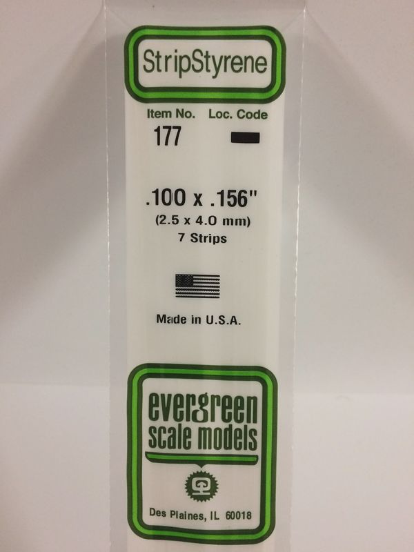 Evergreen Scale Models - 177 - .100" X .156" OPAQUE WHITE POLYSTYRENE STRIP