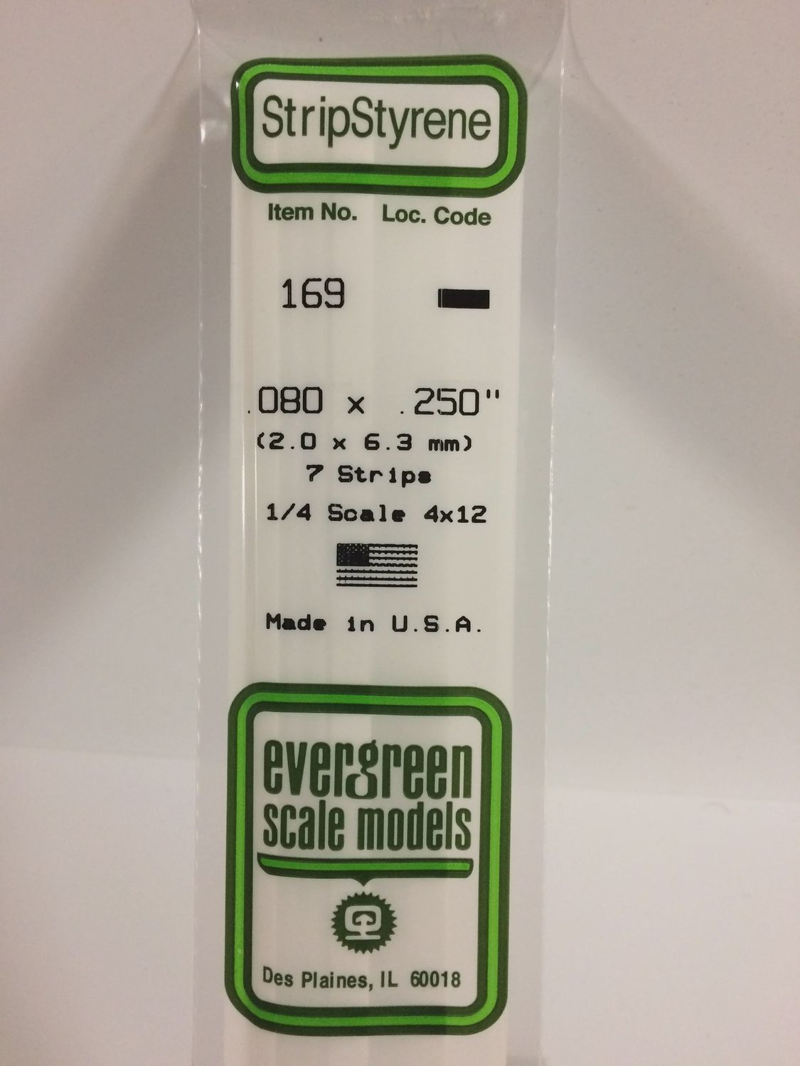 Evergreen Scale Models - 169 - .080&quot; X .250&quot; OPAQUE WHITE POLYSTYRENE STRIP