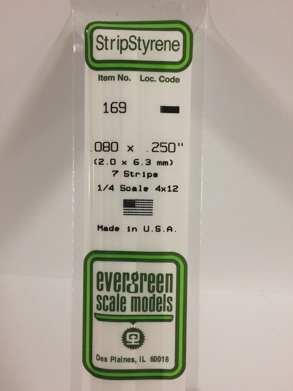 Evergreen Scale Models - 169 - .080" X .250" OPAQUE WHITE POLYSTYRENE STRIP