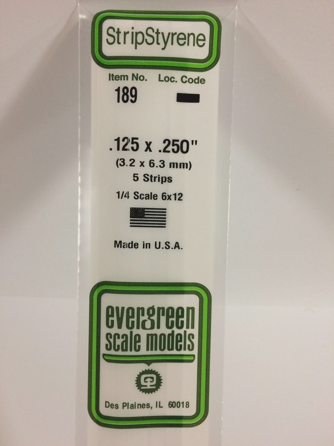 Evergreen Scale Models - 189 - .125&quot; X .250&quot; OPAQUE WHITE POLYSTYRENE STRIP