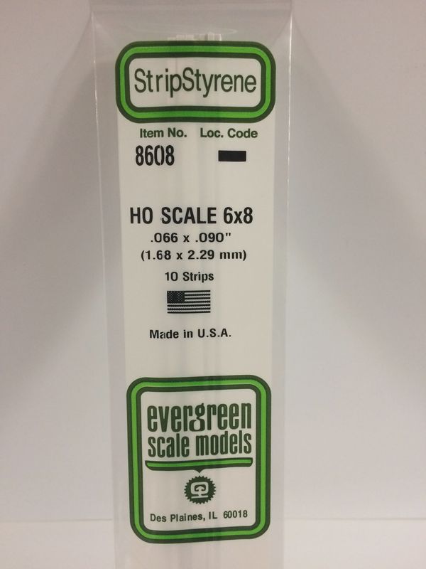 Evergreen Scale Models - 8608 - .066" X .090" / 1.7MM X 2.3MM OPAQUE WHITE POLYSTYRENE HO SCALE STRIPS (6X8)