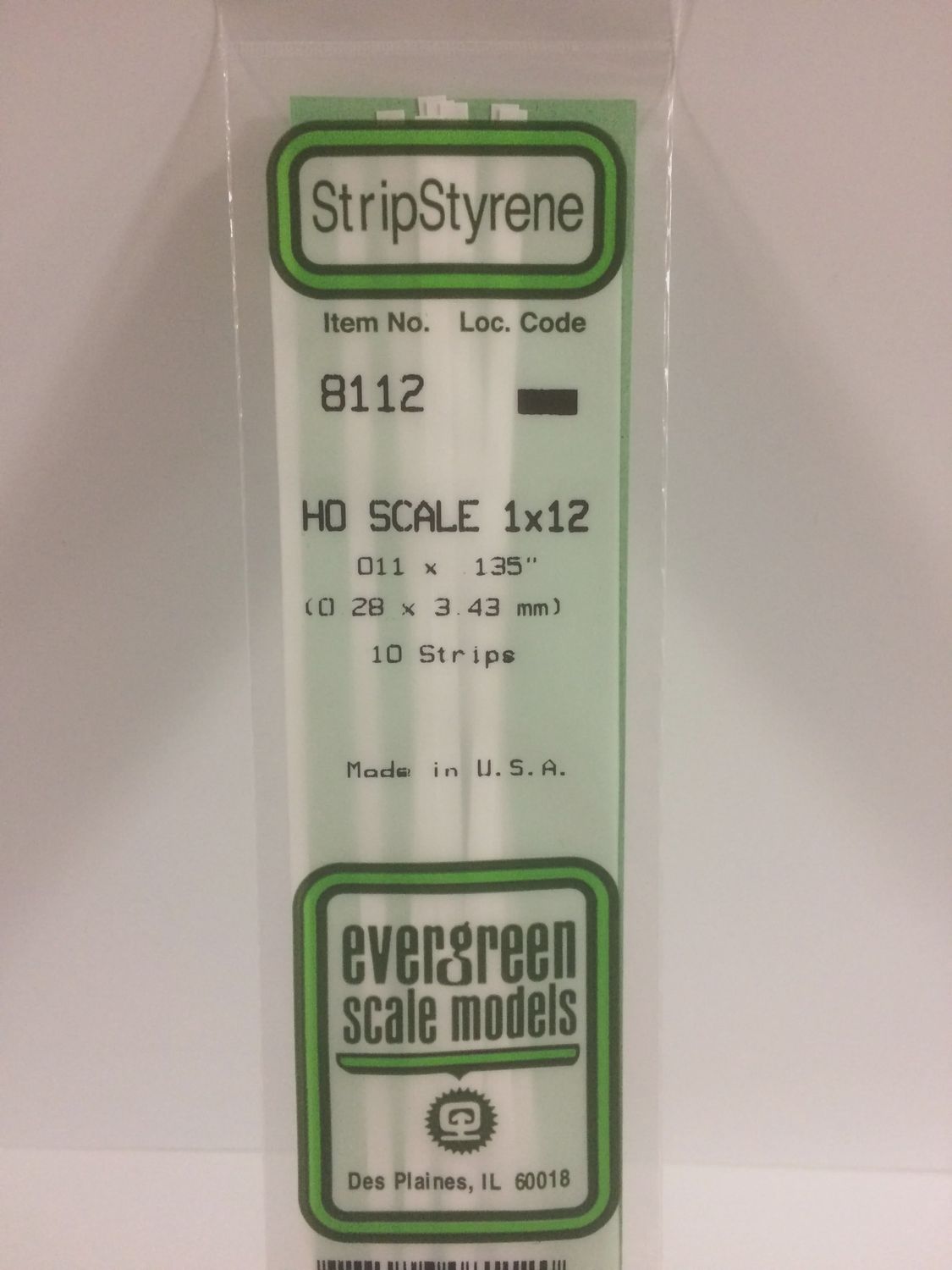 Evergreen Scale Models 8112 - .011&quot; X .135&quot; / .3MM X 3.4MM OPAQUE WHITE POLYSTYRENE HO SCALE STRIPS (1X12)