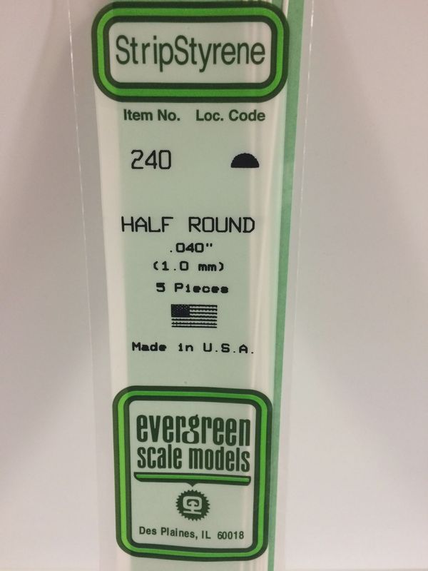 Evergreen Scale Models - 240 - .040" (1.0MM) OPAQUE WHITE POLYSTYRENE HALF ROUND
