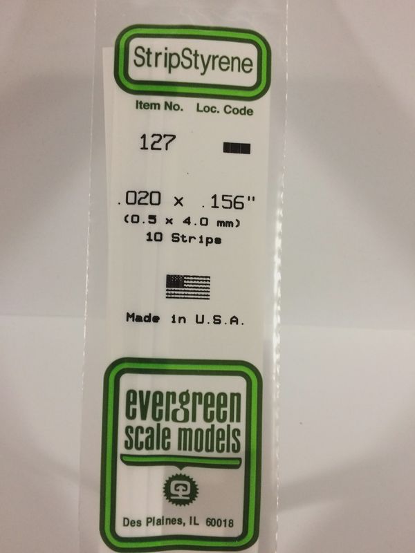 Evergreen Scale Models-127 - .020" X .156" OPAQUE WHITE POLYSTYRENE STRIP