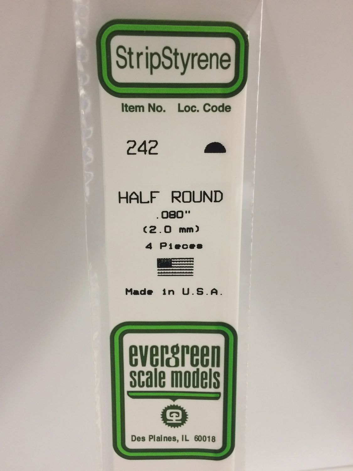 Evergreen Scale Models -242 - .080&quot; (2.0MM) OPAQUE WHITE POLYSTYRENE HALF ROUND