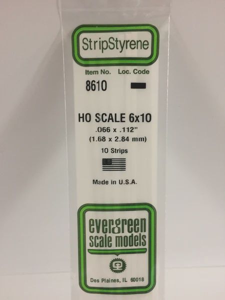 Evergreen Scale Models - 8610 - .066" X .112" / 1.7mm X 2.8mm OPAQUE WHITE POLYSTYRENE HO SCALE STRIPS (6X10)