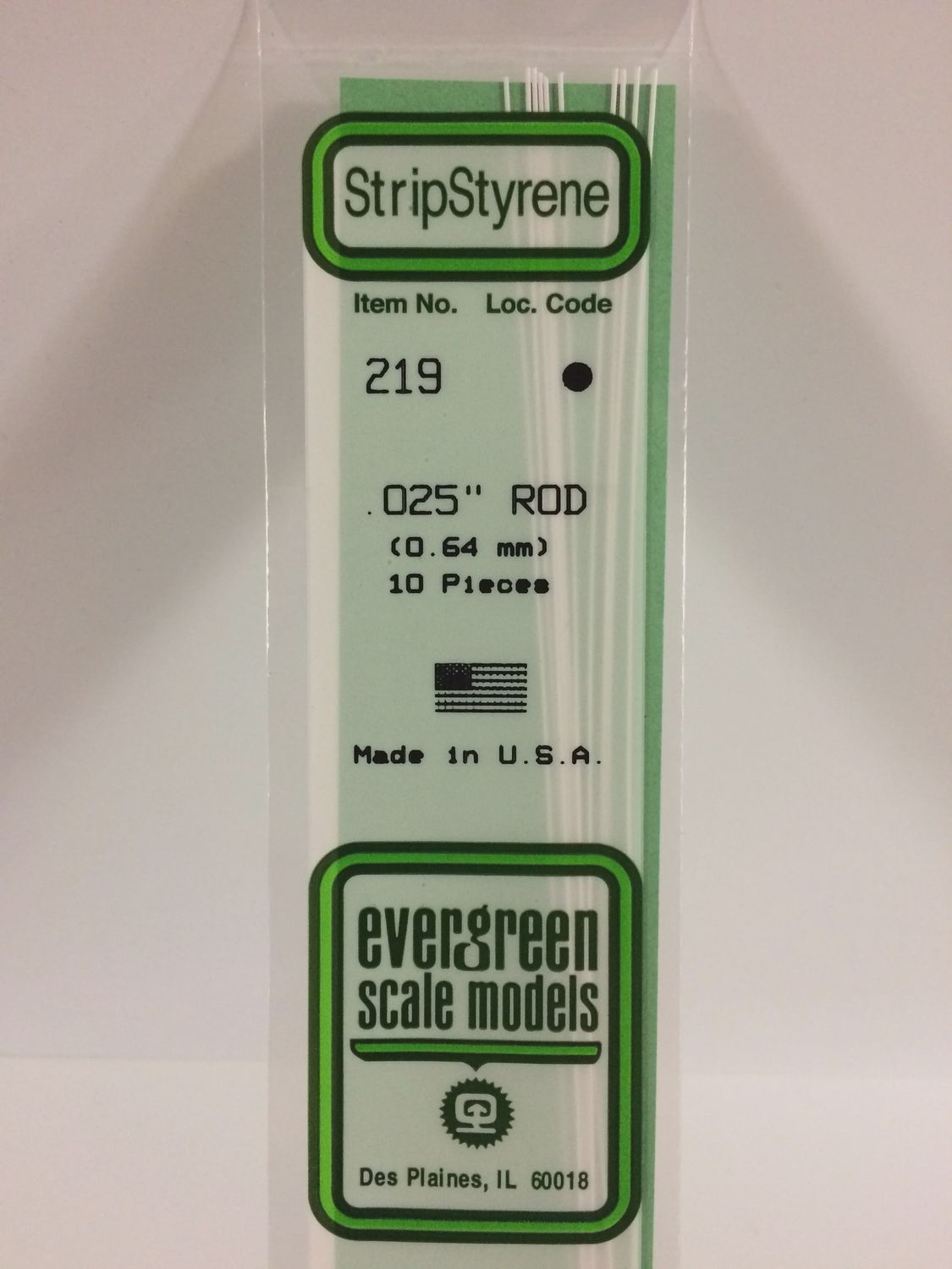 Evergreen Scale Models - 219 - .025&quot; (.64mm) OD WHITE POLYSTYRENE ROD
