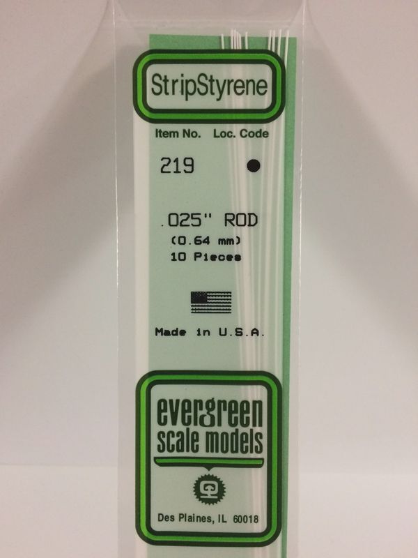 Evergreen Scale Models - 219 - .025" (.64mm) OD WHITE POLYSTYRENE ROD