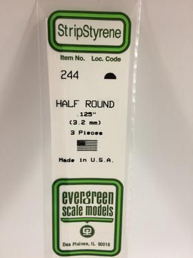 Evergreen Scale Models - 244 - Half Round .125" - Opaque White Polystyrene
