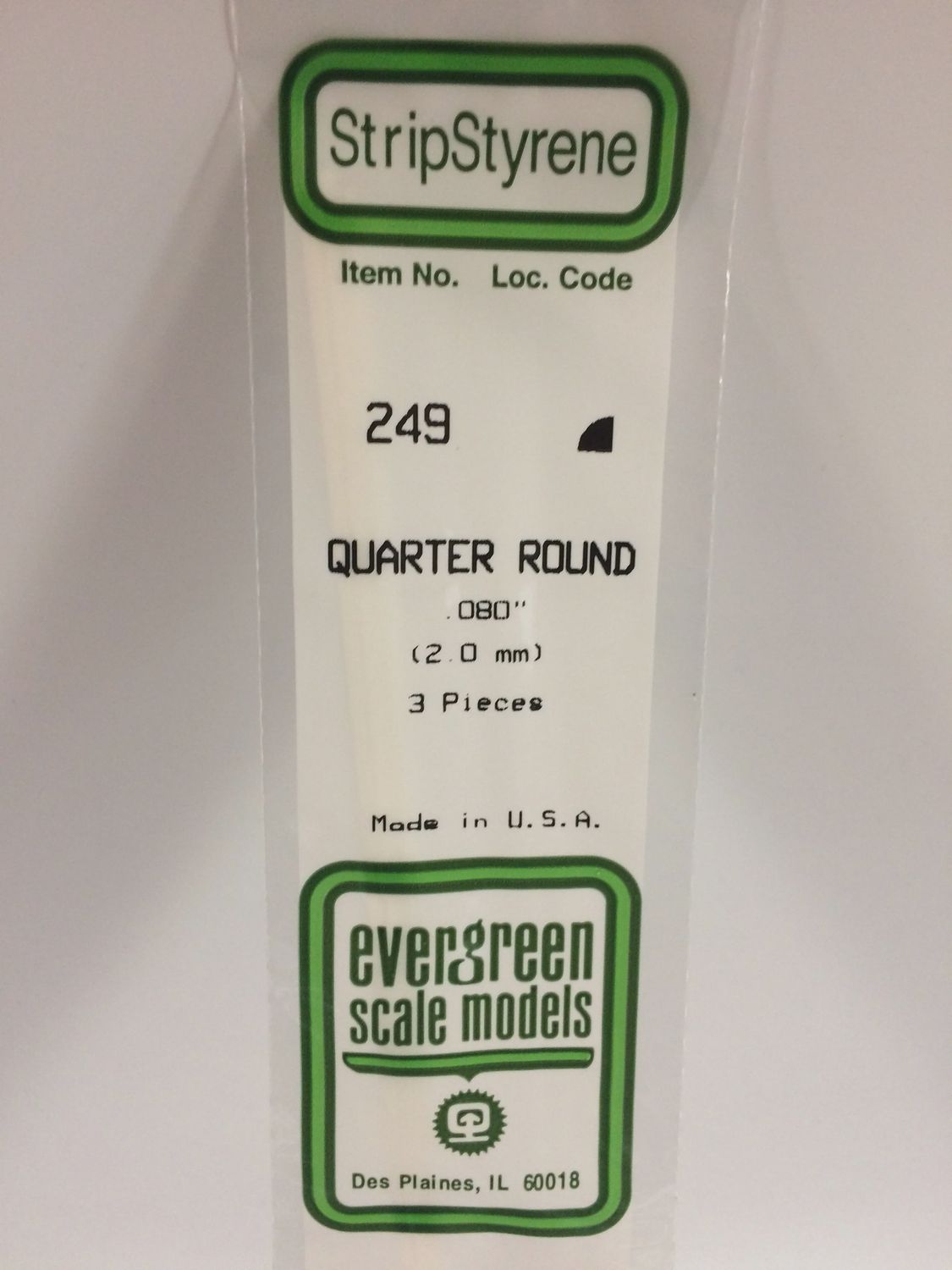 Evergreen Scale Models - 249 - .080&quot; (2.0mm) OPAQUE WHITE POLYSTYRENE QUARTER ROUND