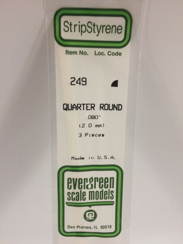Evergreen Scale Models - 249 - .080" (2.0mm) OPAQUE WHITE POLYSTYRENE QUARTER ROUND