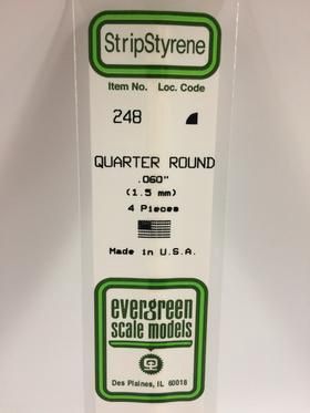 Evergreen Scale Models - 248 - Quarter Round .060&quot; - Opaque White Polystyrene