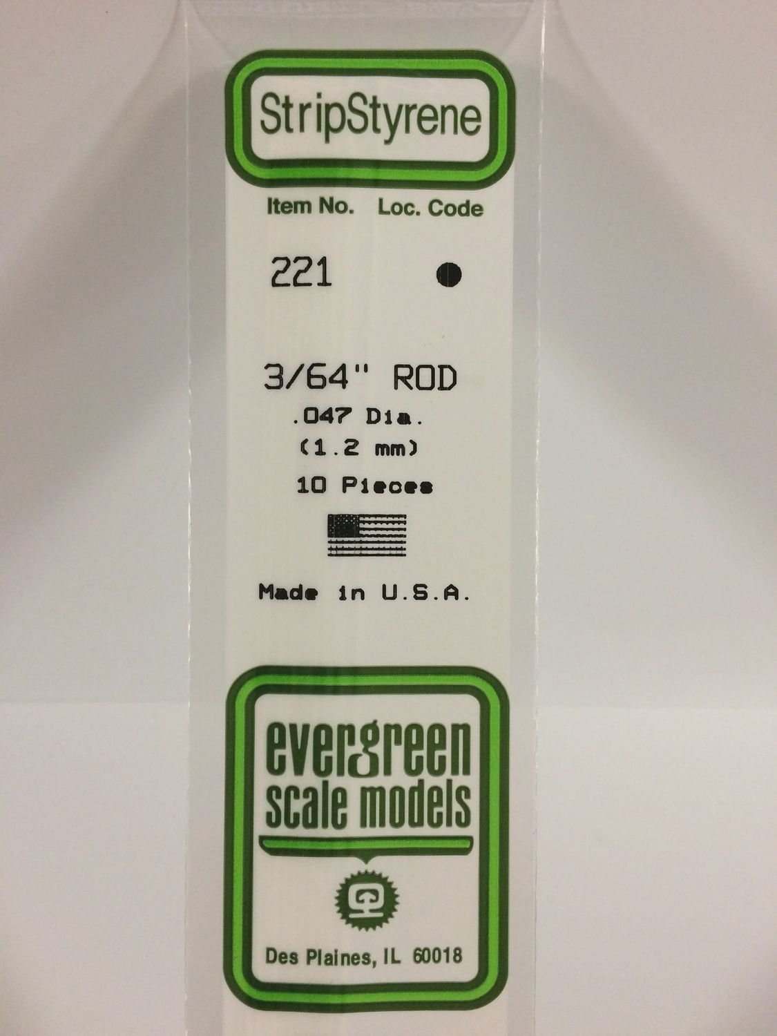 Evergreen Scale Models -221 - .047&quot; (1.2MM) OD WHITE POLYSTYRENE ROD