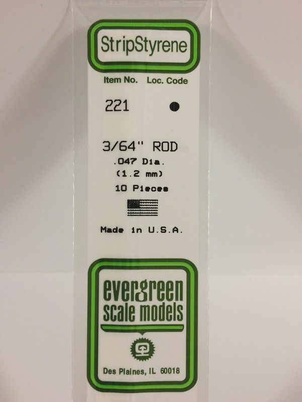 Evergreen Scale Models -221 - .047" (1.2MM) OD WHITE POLYSTYRENE ROD