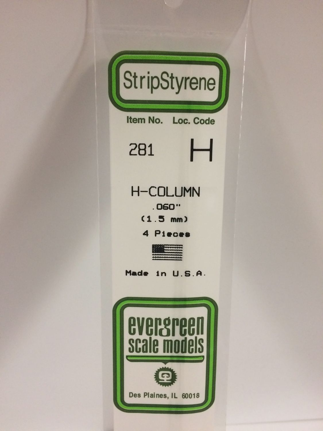 Evergreen Scale Models - 281 - .060&quot; (1.5mm) OPAQUE WHITE POLYSTYRENE H - COLUMN