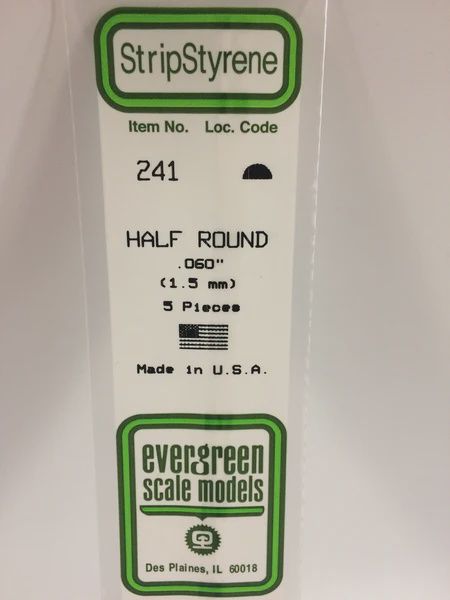Evergreen Scale Models - 241 - .060" (1.5mm) OPAQUE WHITE POLYSTYRENE HALF ROUND