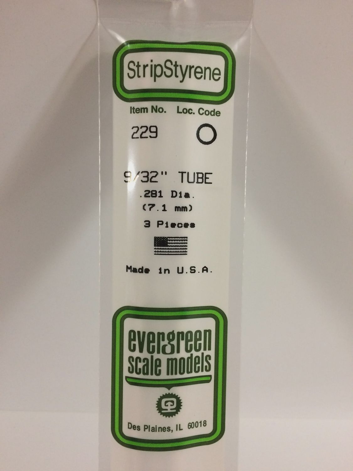 Evergreen Scale Models -229 - .281&quot; (7.1MM) OD OPAQUE WHITE POLYSTYRENE TUBING