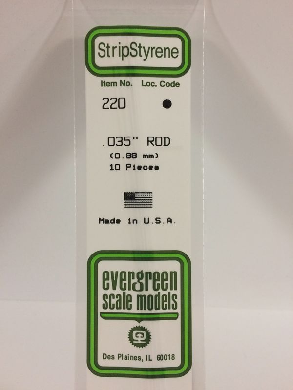 Evergreen Scale Models - 220 - .035" (.88mm) OD WHITE POLYSTYRENE ROD