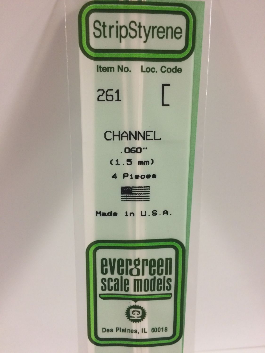 Evergreen Scale Models - 261 - .060&quot; (1.5mm) OPAQUE WHITE POLYSTYRENE CHANNEL