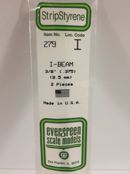 Evergreen Scale Models - 279 - .375" (9.5mm) OPAQUE WHITE POLYSTYRENE I-BEAM