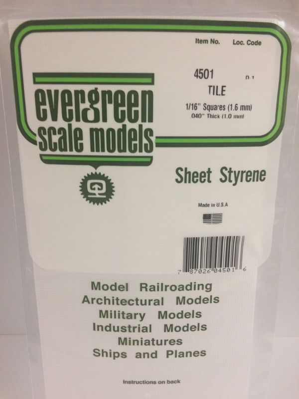 Evergreen Scale Models - 4501 - 1/16" x 1/16" OPAQUE WHITE POLYSTYRENE SQUARE TILE