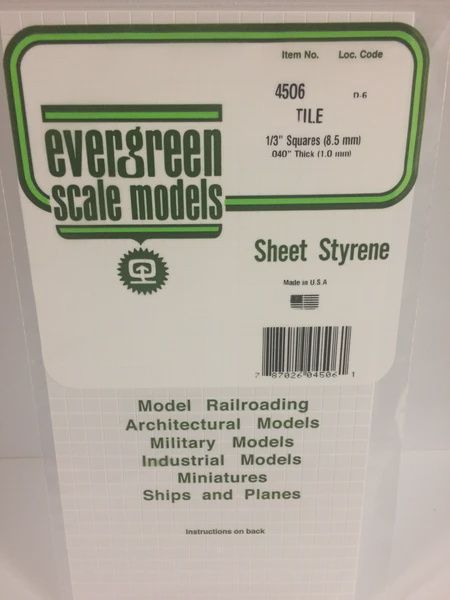 Evergreen Scale Models - 4506 - 1/3&quot; x 1/3&quot; OPAQUE WHITE POLYSTYRENE SQUARE TILE