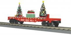 MTH RailKing 30-76922 --Flat Car w/Lighted Christmas Trees - Christmas (Red)  Car #2024