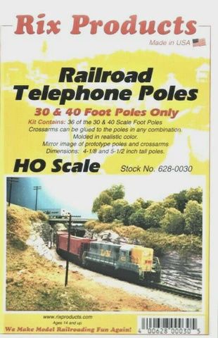 Rix Products HO 628-0030 - Railroad Telephone Poles, 30&#39; and 40&#39; Poles Only (36)