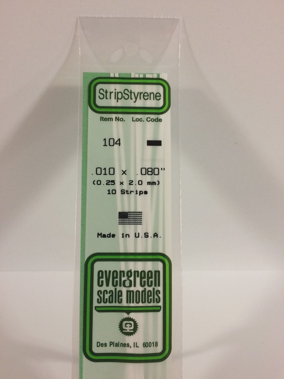 Evergreen-104 - .010&quot; X .080&quot; OPAQUE WHITE POLYSTYRENE STRIP