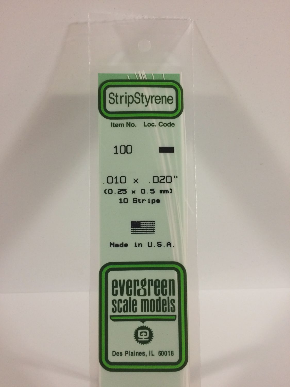 Evergreen-100 - .010&quot; X .020&quot; OPAQUE WHITE POLYSTYRENE STRIP