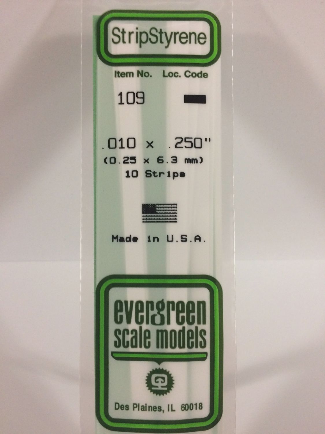 Evergreen-109 - .010&quot; X .250&quot; OPAQUE WHITE POLYSTYRENE STRIP