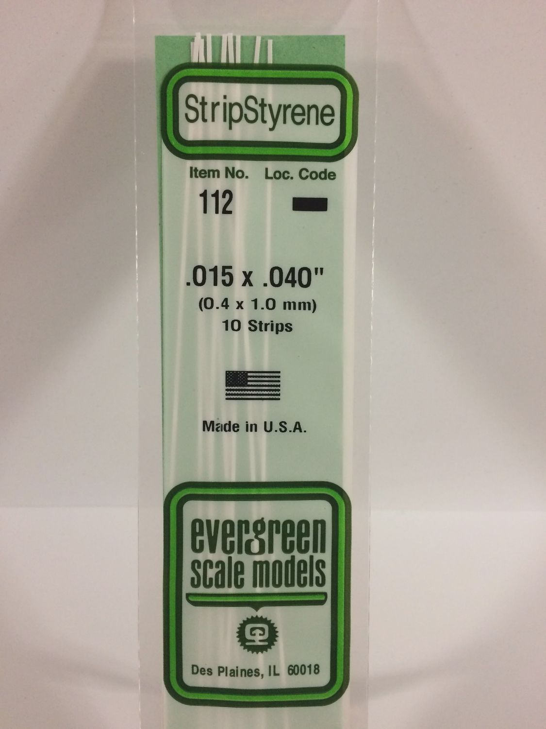 Evergreen-112 - .015&quot; X .040&quot; OPAQUE WHITE POLYSTYRENE STRIP
