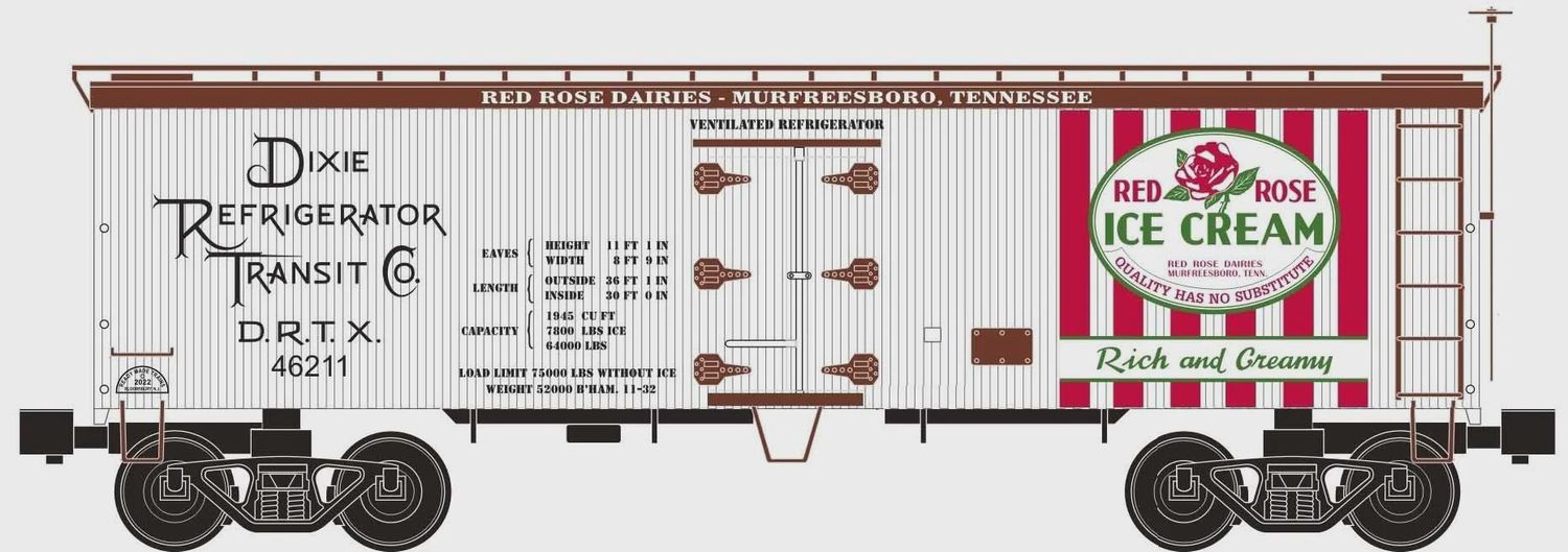 Ready Made Trains (RMT) 86199-10 - O Scale - 36&#39; Wood Side Reefer Car Red Rose Ice Cream