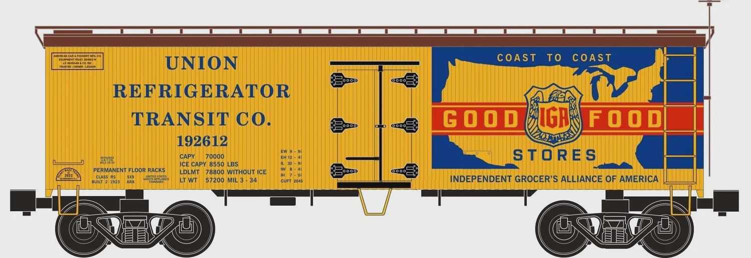 Ready Made Trains (RMT) 86199-262 - O Scale - 36&#39; Wood Side Reefer Car Iga Foods URTX