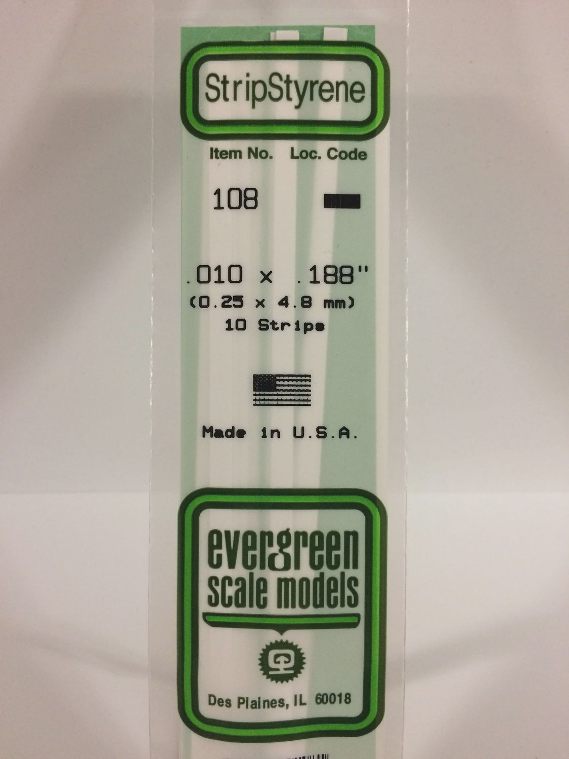 Evergreen-108 - .010&quot; X .188&quot; OPAQUE WHITE POLYSTYRENE STRIP