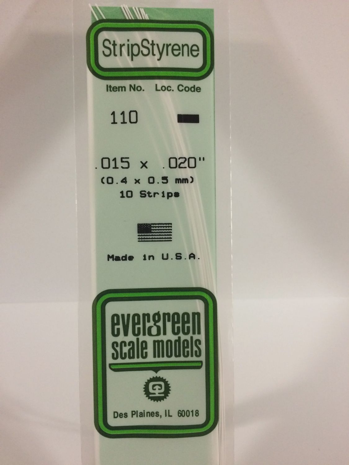 Evergreen-110 - .015&quot; X .020&quot; OPAQUE WHITE POLYSTYRENE STRIP